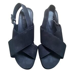 Eileen Fisher Black Suede Crisscross Wedge Sling Back Sandals 9M